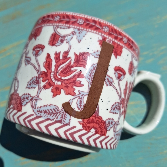 J Mug Anthropologie Coffee Cup Vintage Mugs Pink Ornate Speckled Stone - Picture 11 of 17